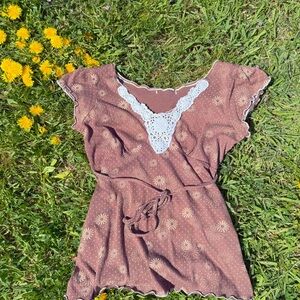 Brown y2k 2000s floral top